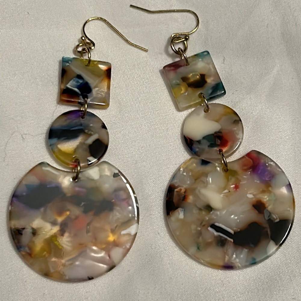 Multi Color Marbled Acrylic Lightweight Geometric Resin Acetate Drop Earrings